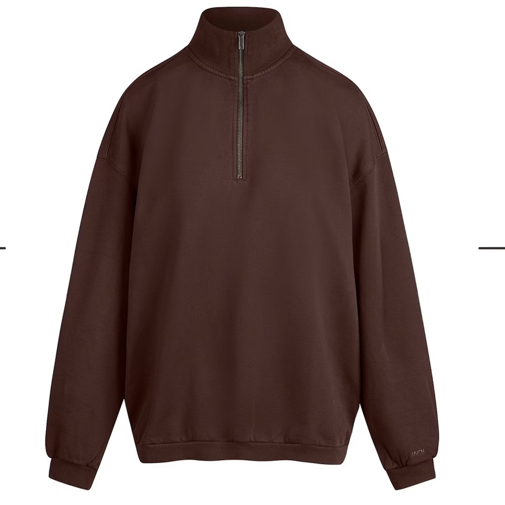 New SKIMS Chocolate Brown Half-Zip Sweatshirt